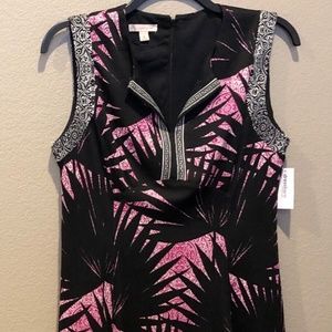 (NWT) cb established Women's Black Palm Leaf Sleeveless Split Neck Dress Size 16
